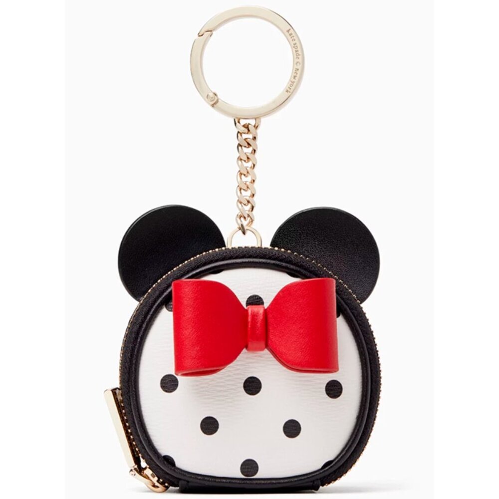 S Disney X Kate Spade Minnie Mouse Coin Purse K4818 Black White Red Leather NWT